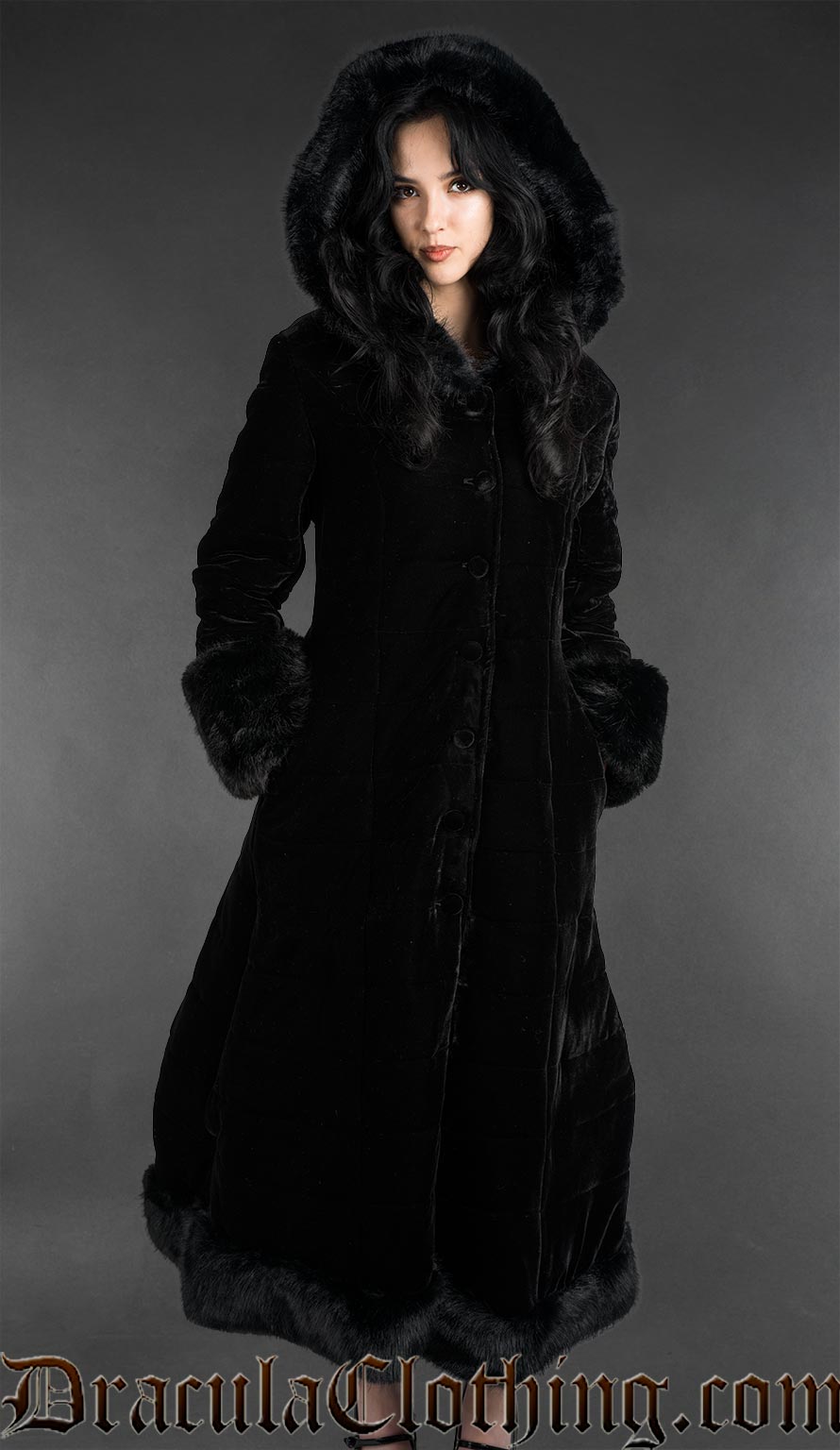 Black Velvet Puffer Winter Coat With Hood