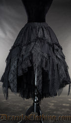 Black ruffle women's skirt with satin and lace layers creating a voluminous look