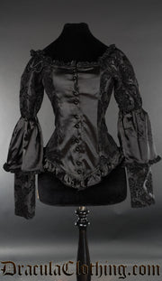 BLACK SATIN BROCADE BLOUSE