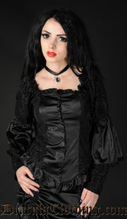 BLACK SATIN BROCADE BLOUSE