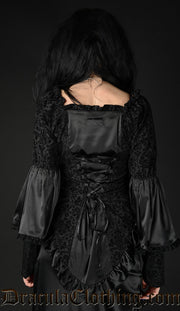 BLACK SATIN BROCADE BLOUSE