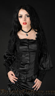 BLACK SATIN BROCADE BLOUSE