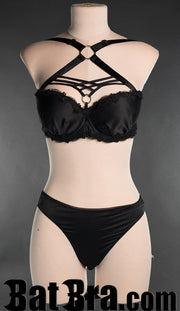 Black Satin Harness Bra