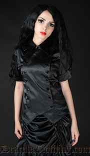 BLACK SATIN PANEL CRAVAT BLOUSE