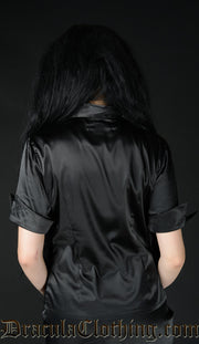 BLACK SATIN PANEL CRAVAT BLOUSE