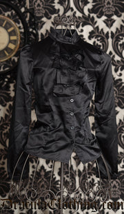 Black Satin Ruffle Blouse