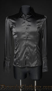 Black Satin Ruffle Shirt