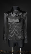 Black Satin Ruffle Shirt