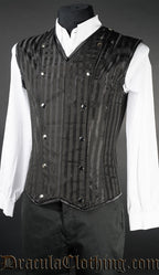 Men's Black Striped V-Shaper with front panel attached by silver coloured poppers