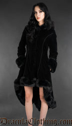 Black Velvet High Low Fall Coat With Hood