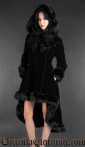 Black Velvet High Low Fall Coat With Hood