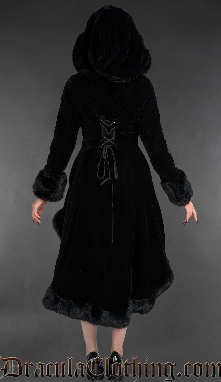 Black Velvet High Low Fall Coat With Hood
