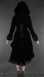 Black Velvet High Low Fall Coat With Hood