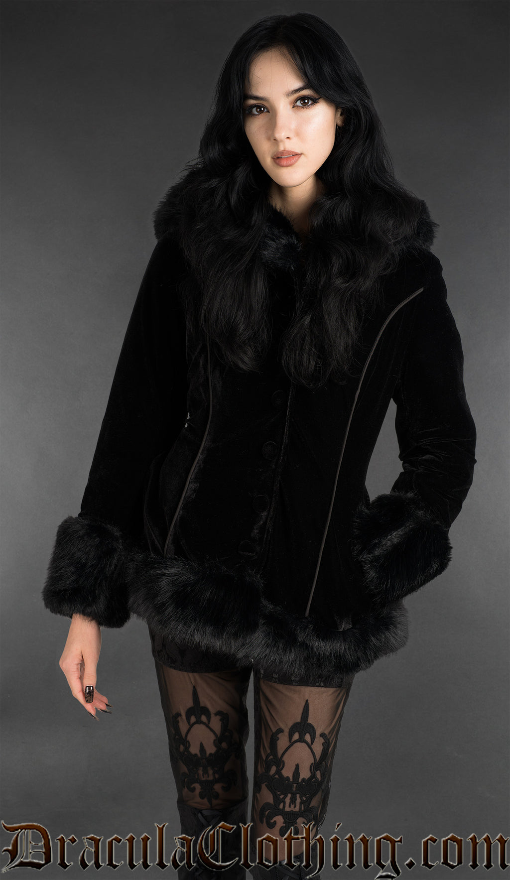 Black Velvet Fall Jacket With Hood