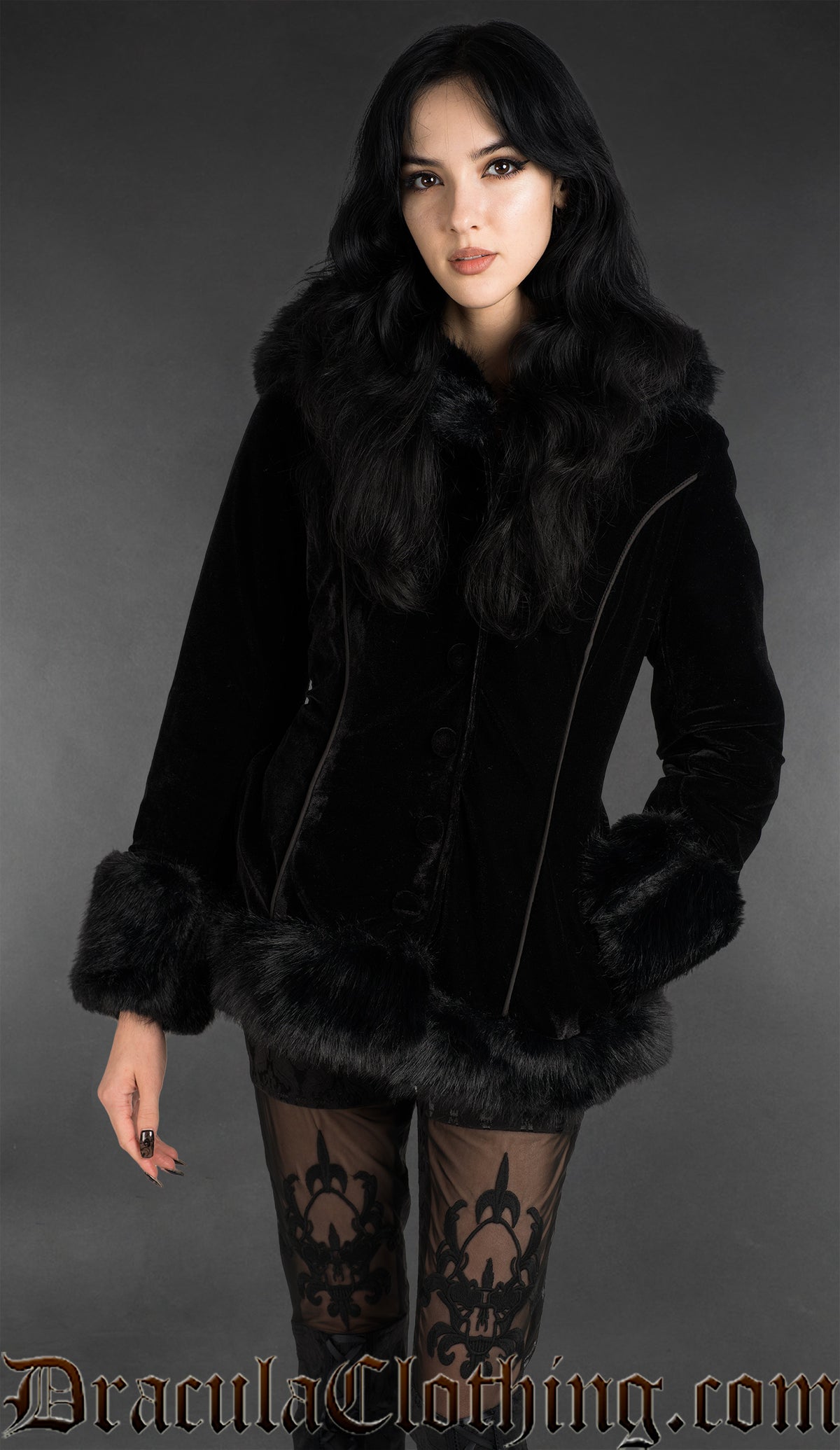 Black Velvet Fall Jacket With Hood