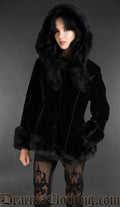 Black Velvet Fall Jacket With Hood