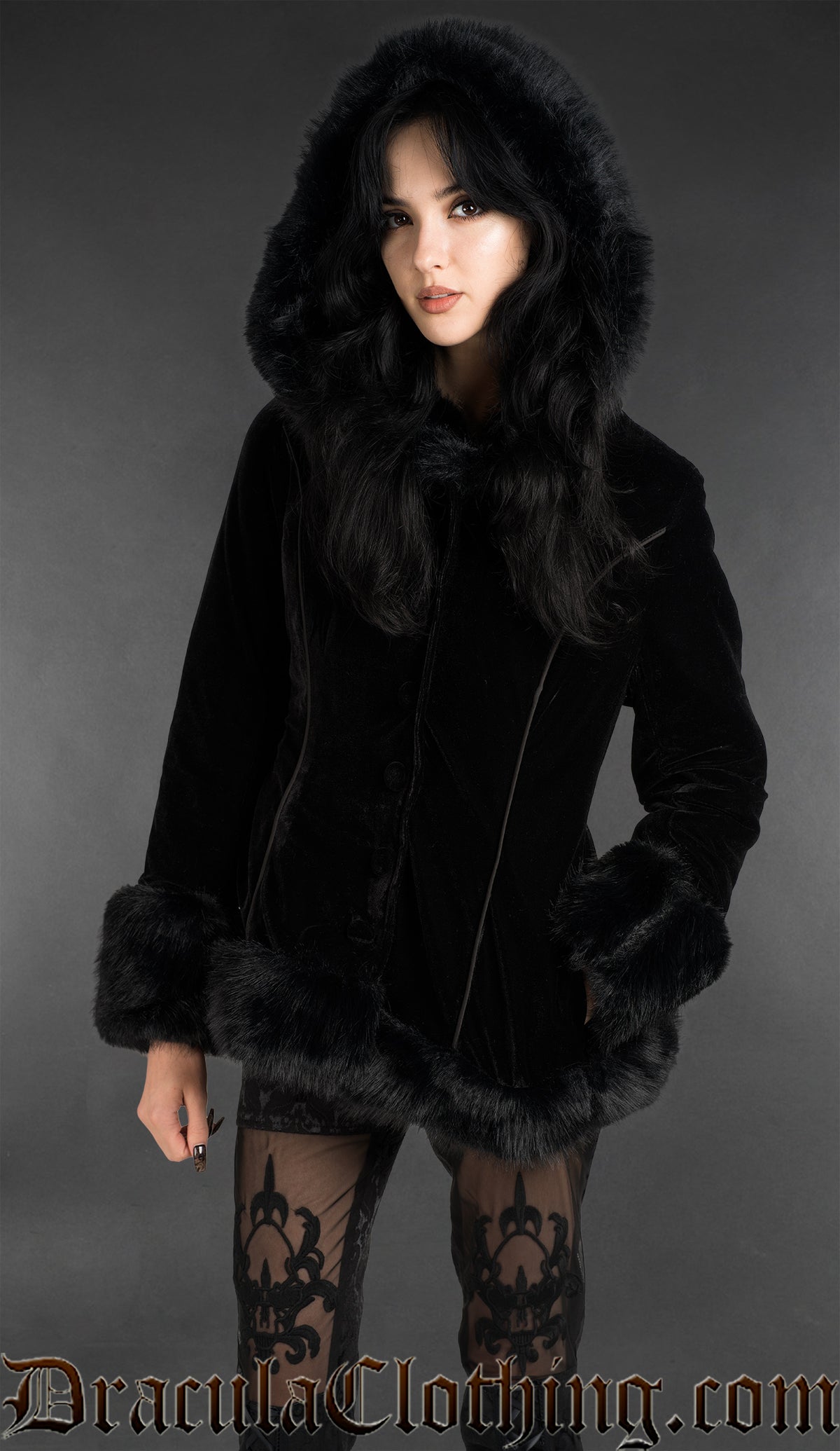Black Velvet Fall Jacket With Hood