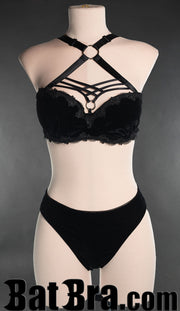 Black Velvet Harness Bra