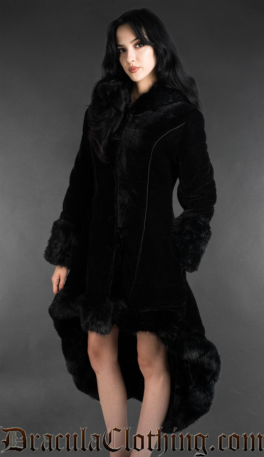 Black Velvet High Low Puffer Winter Coat
