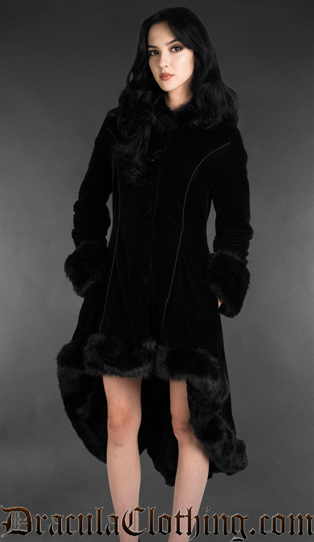 Black Velvet High Low Winter Coat