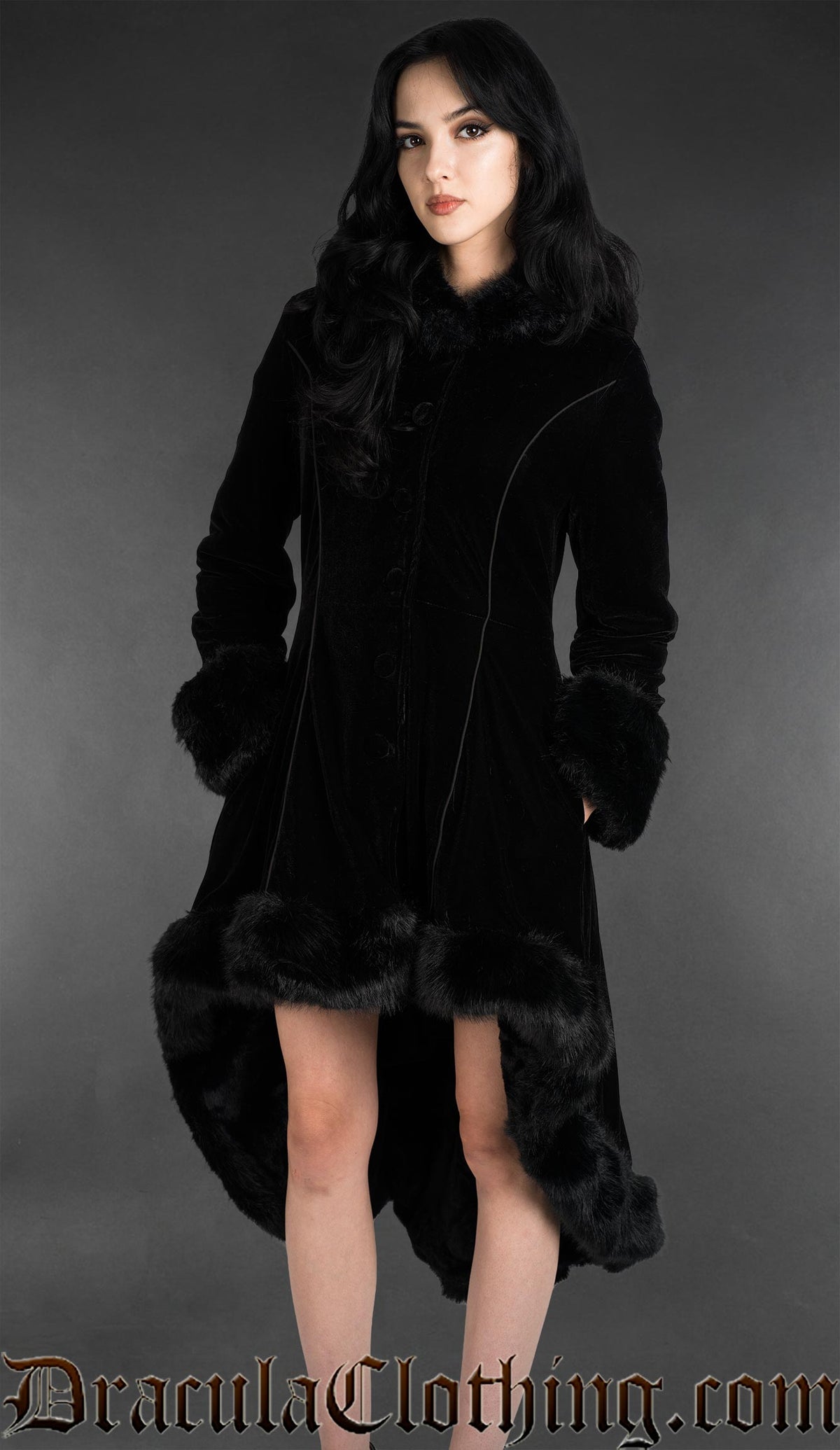 Black Velvet High Low Winter Coat