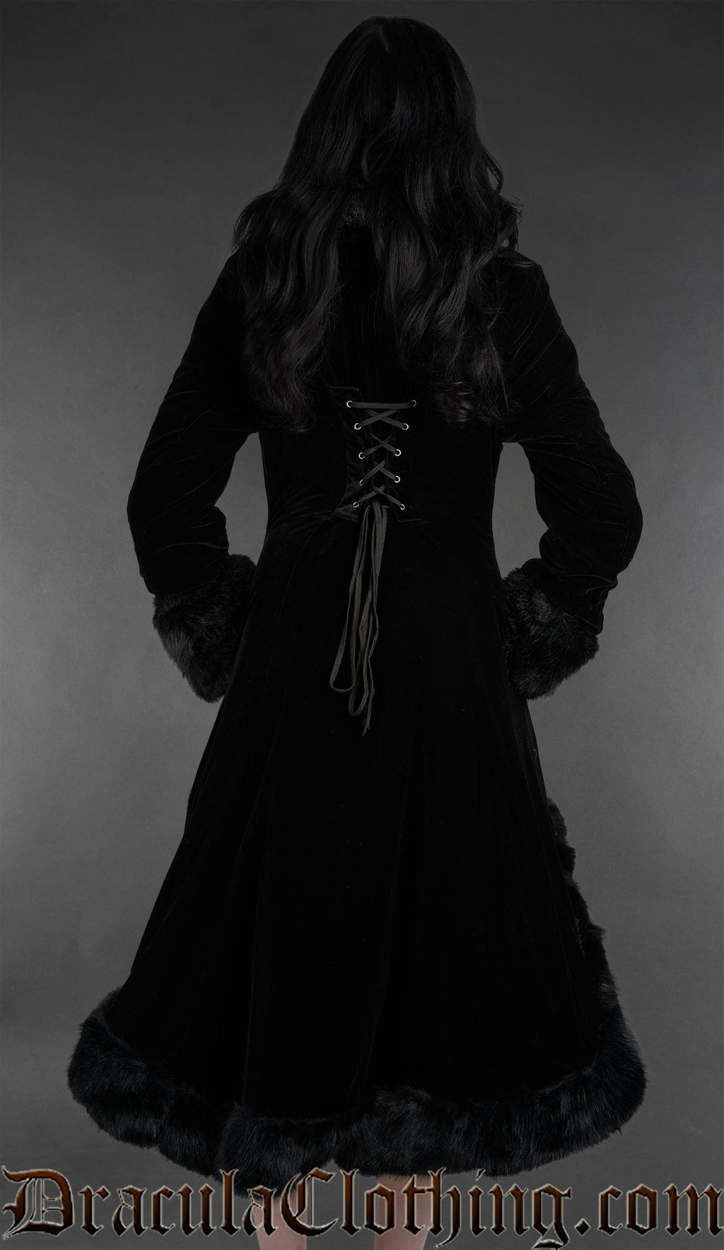 Black Velvet High Low Winter Coat