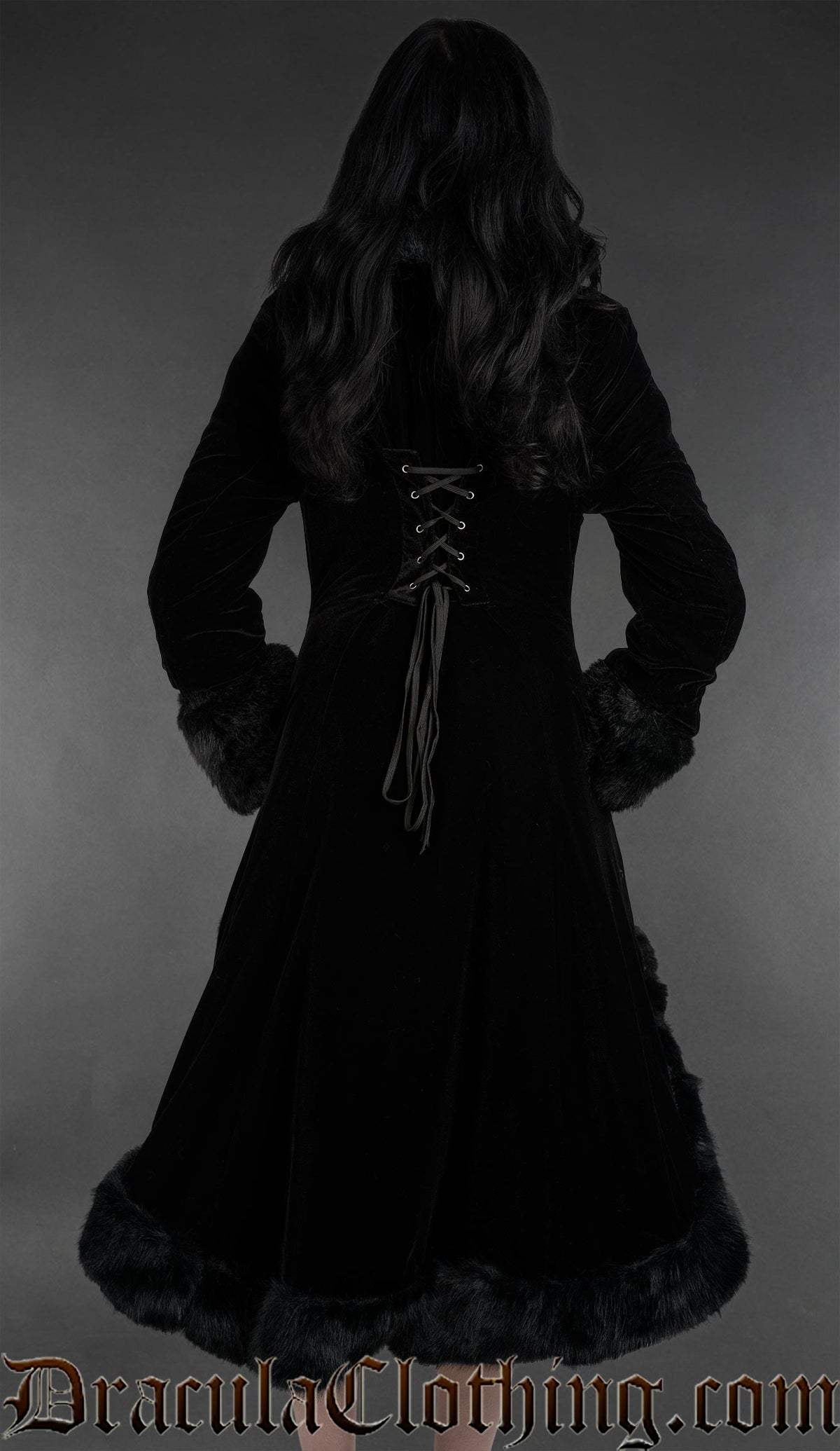 Black Velvet High Low Winter Coat