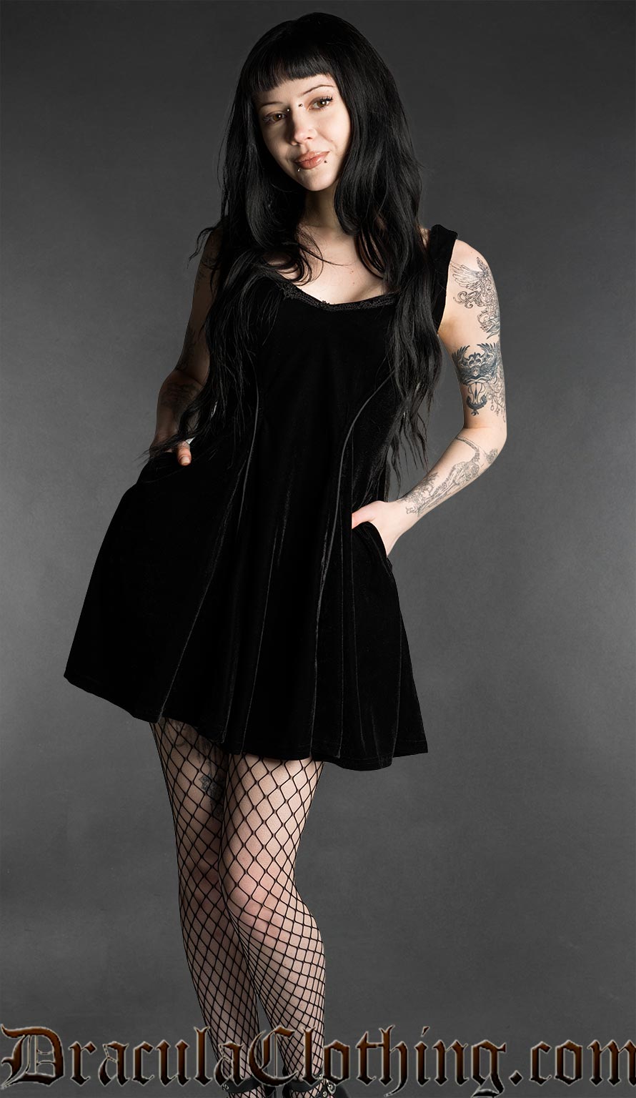 Black Velvet Pocket Dress DraculaClothing Black Velvet Pocket Dress DraculaClothing