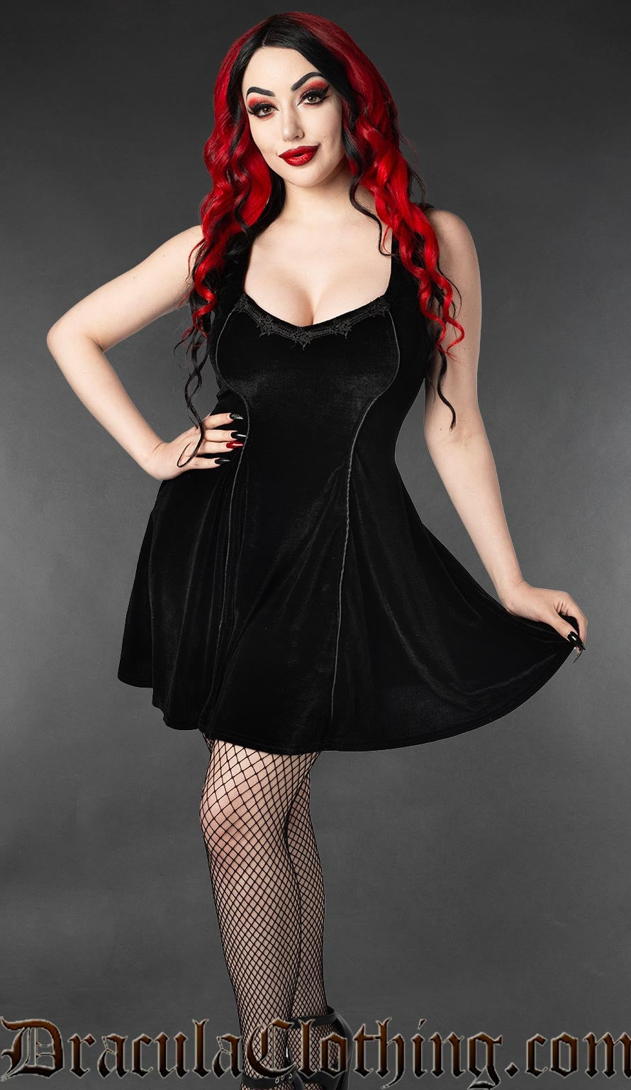Black Velvet Pocket Dress DraculaClothing Black Velvet Pocket Dress DraculaClothing