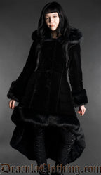 Black Velvet High Low Puffer Winter Coat With Hood