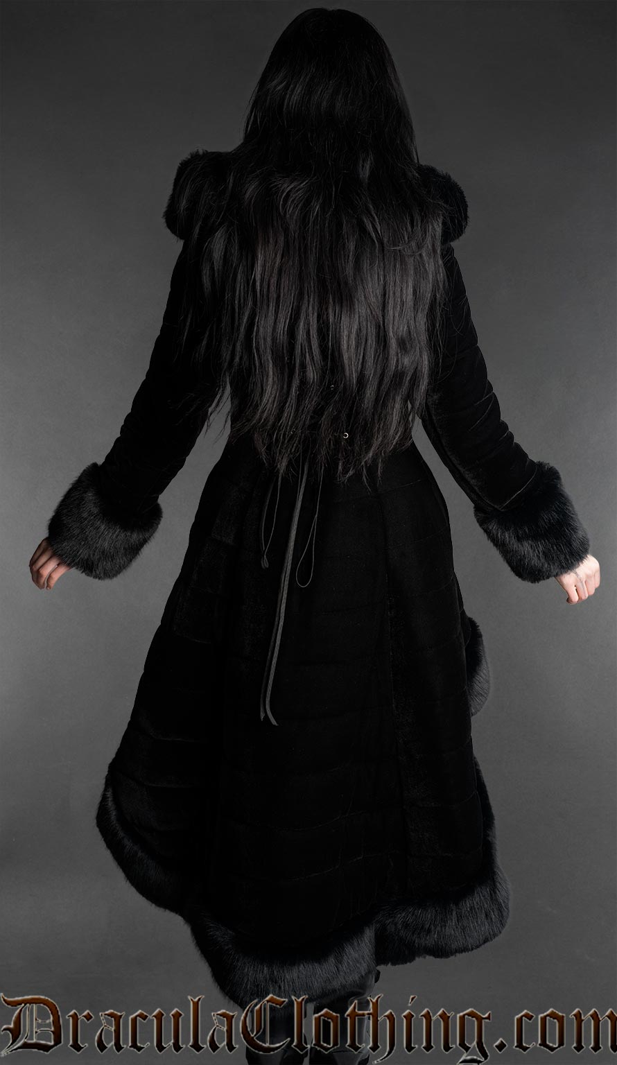 Black Velvet High Low Puffer Winter Coat With Hood