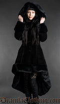 Black Velvet High Low Puffer Winter Coat With Hood