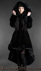 Black Velvet High Low Puffer Winter Coat With Hood