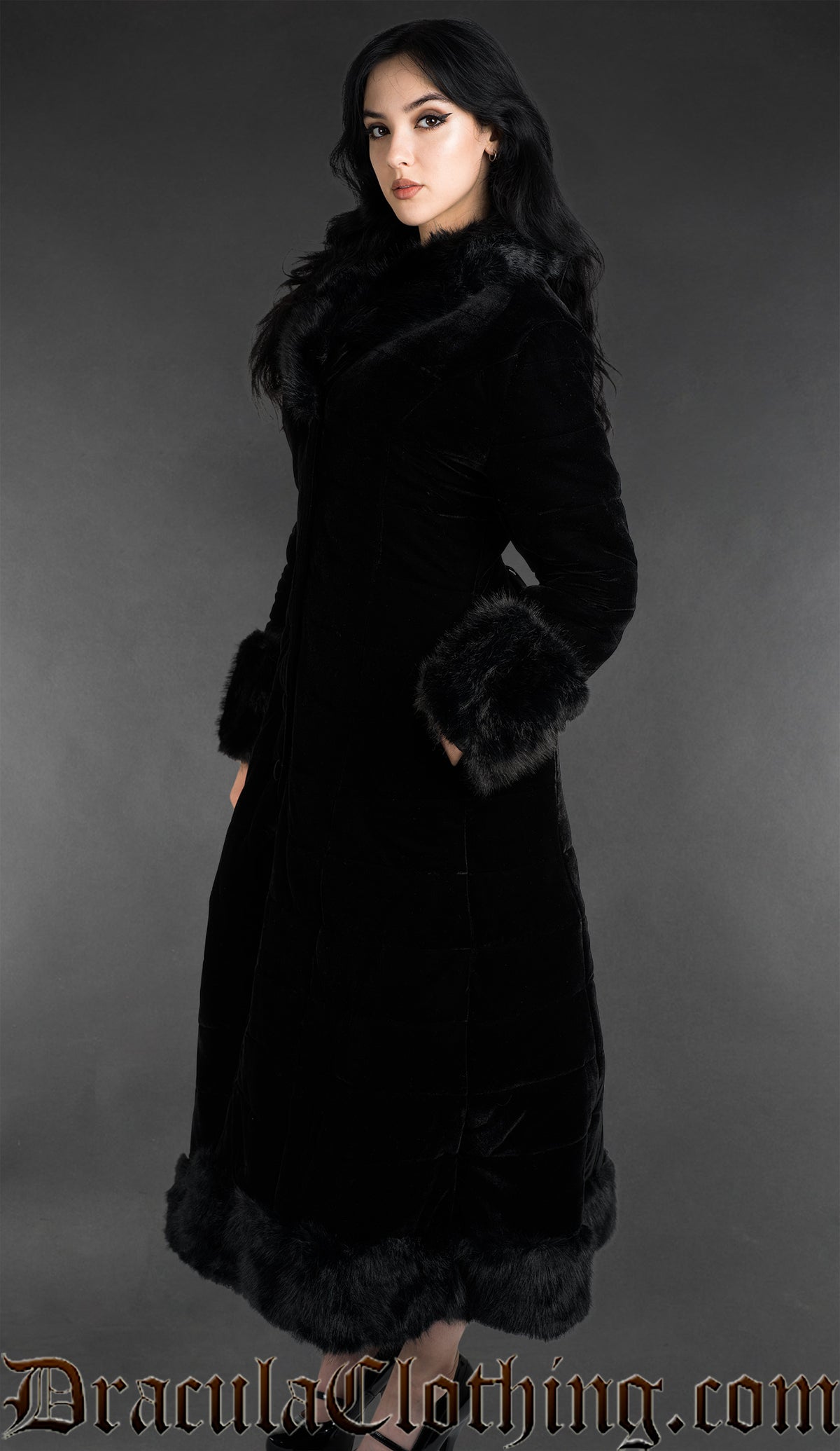 Black Velvet Puffer Winter Coat