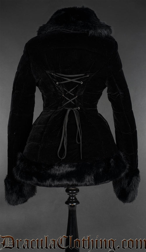 Black Velvet Puffer Winter Jacket