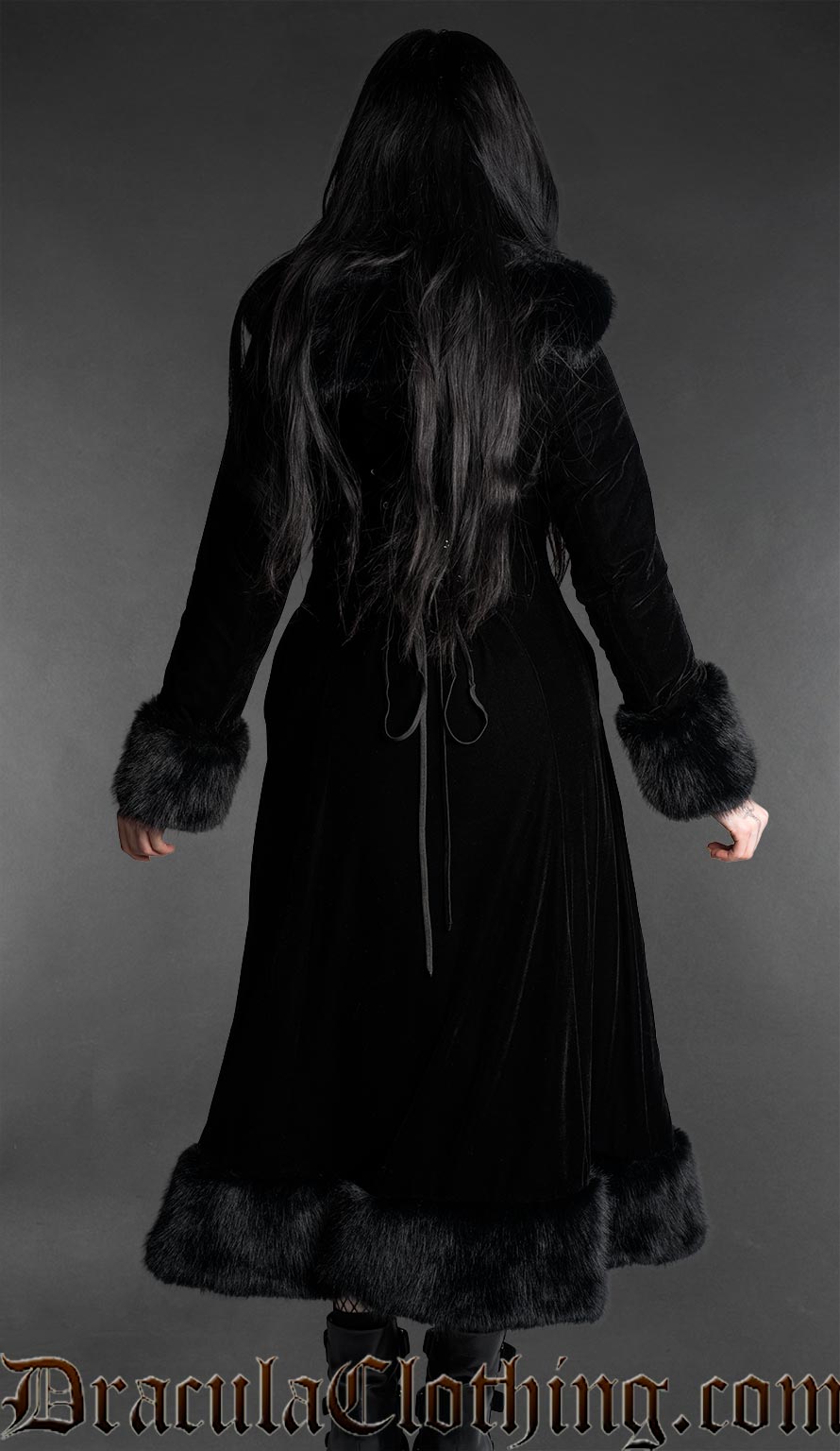 Black Velvet Fall Coat With Hood