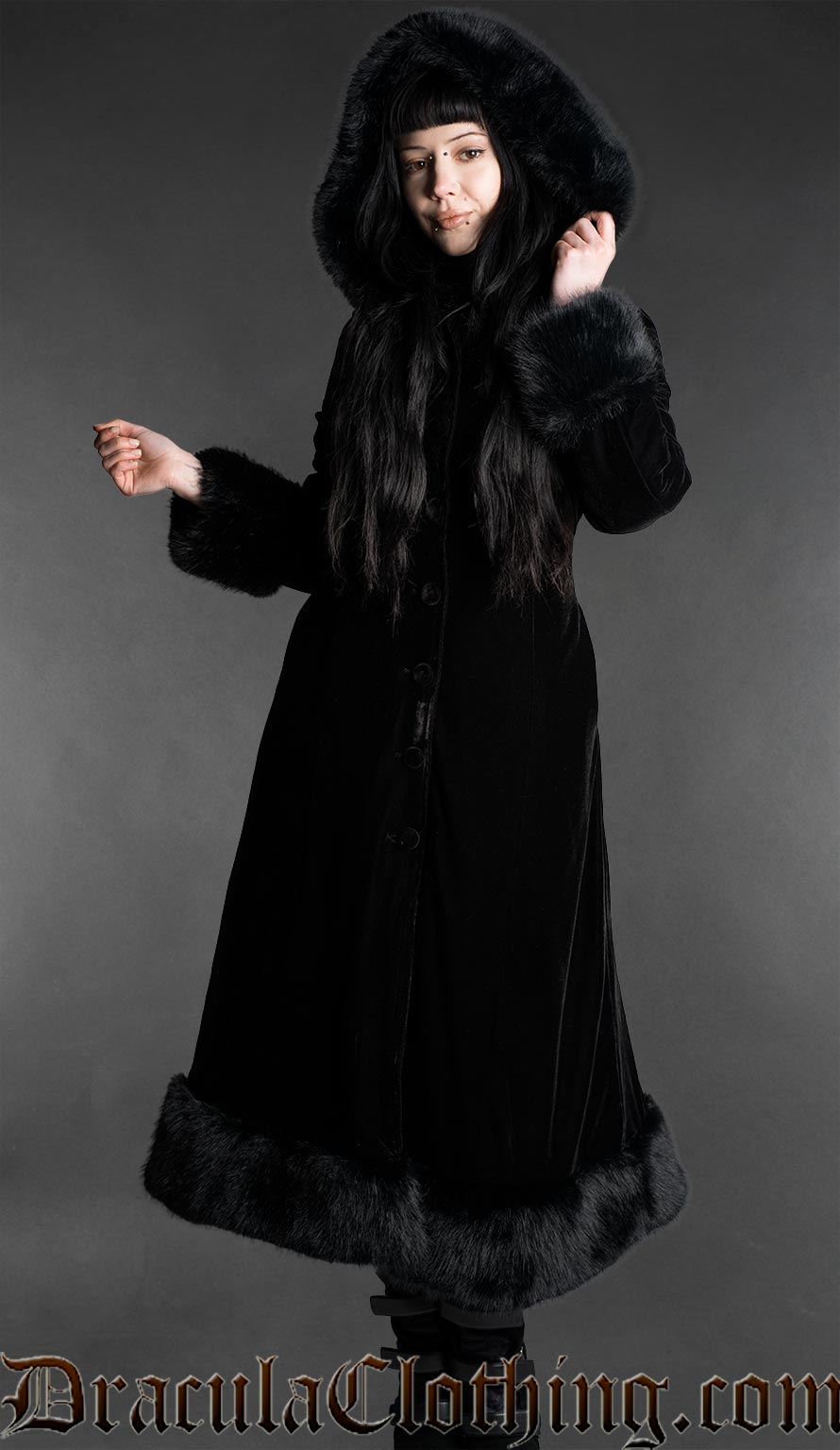 Black Velvet Fall Coat With Hood
