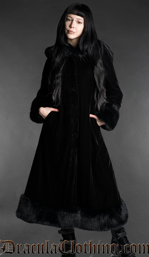 Black Velvet Fall Coat With Hood