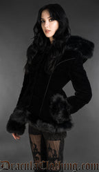 Black Velvet Puffer Winter Jacket With Hood