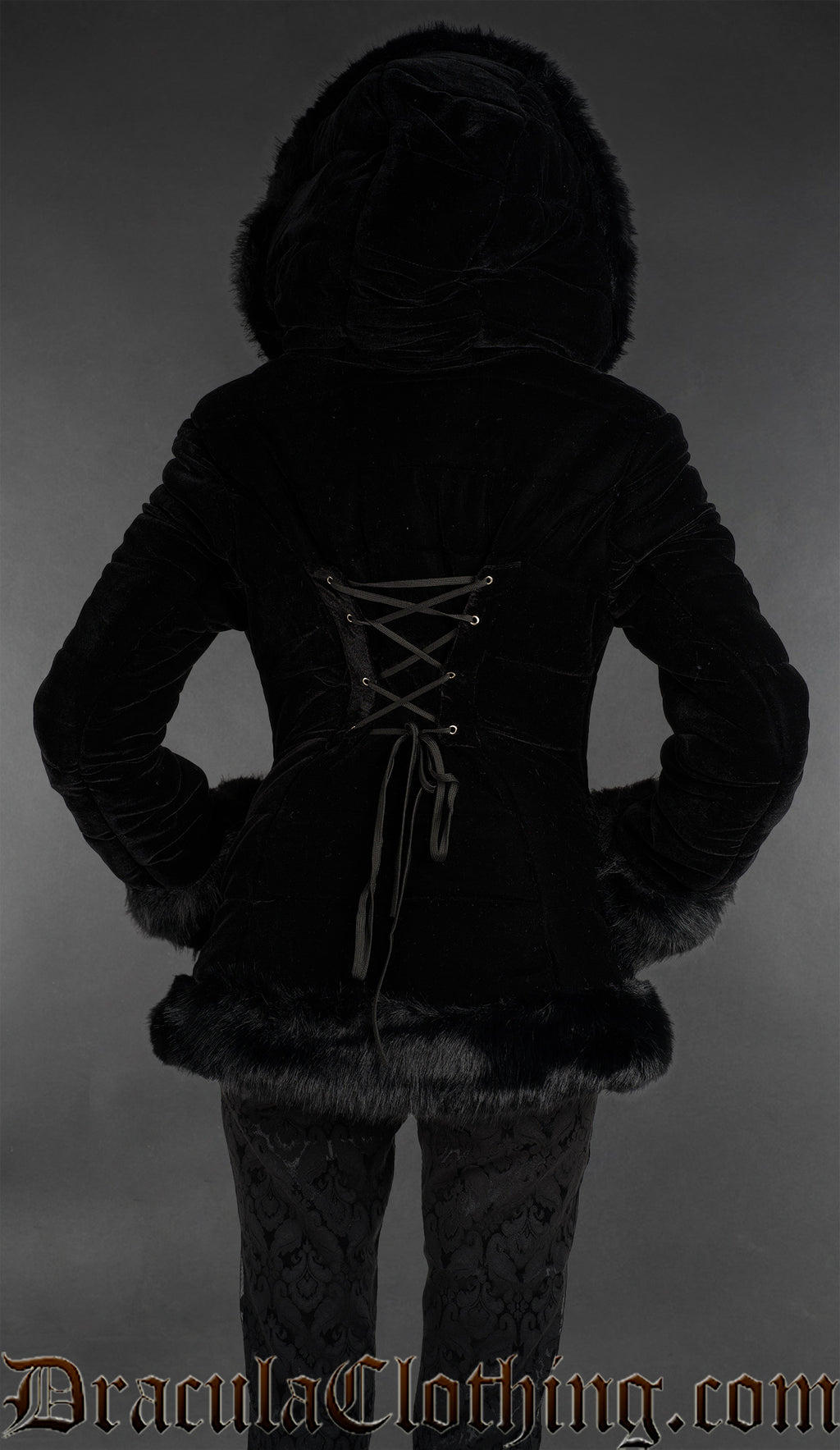 Black Velvet Puffer Winter Jacket With Hood