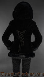 Black Velvet Puffer Winter Jacket With Hood