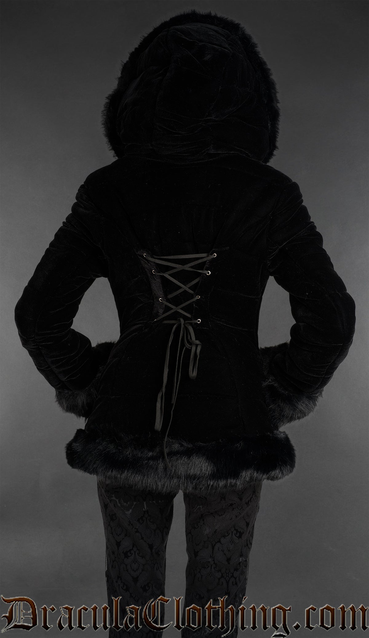 Black Velvet Puffer Winter Jacket With Hood