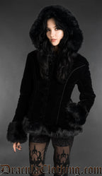 Black Velvet Puffer Winter Jacket With Hood