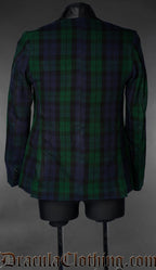 Back view of men's black watch tartan groom jacket