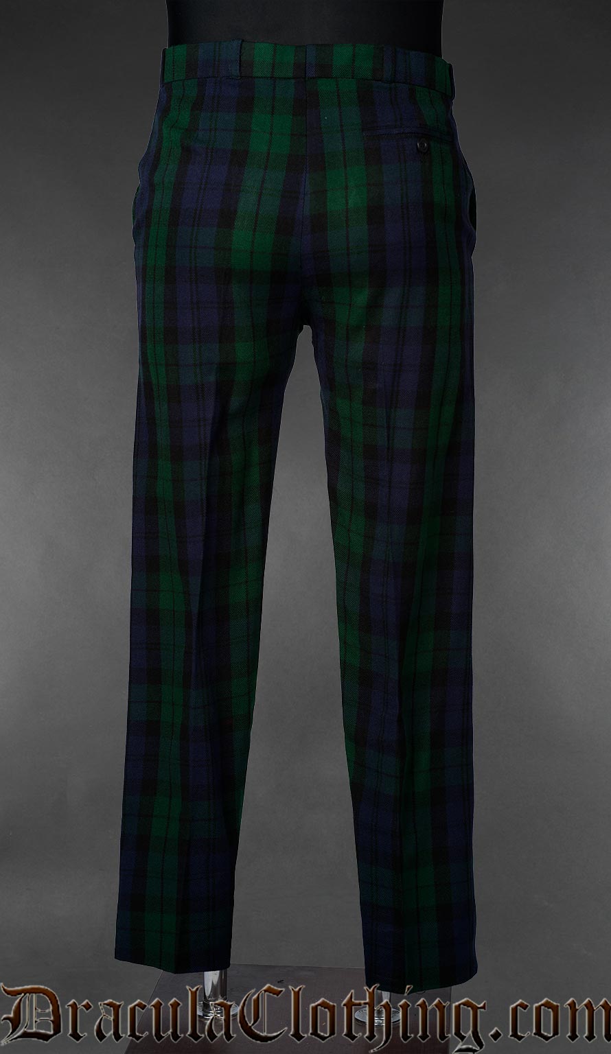 Back view of black watch tartan men's formal straight cut pants
