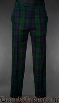 Men's green and black black watch tartan pants with a straight cut