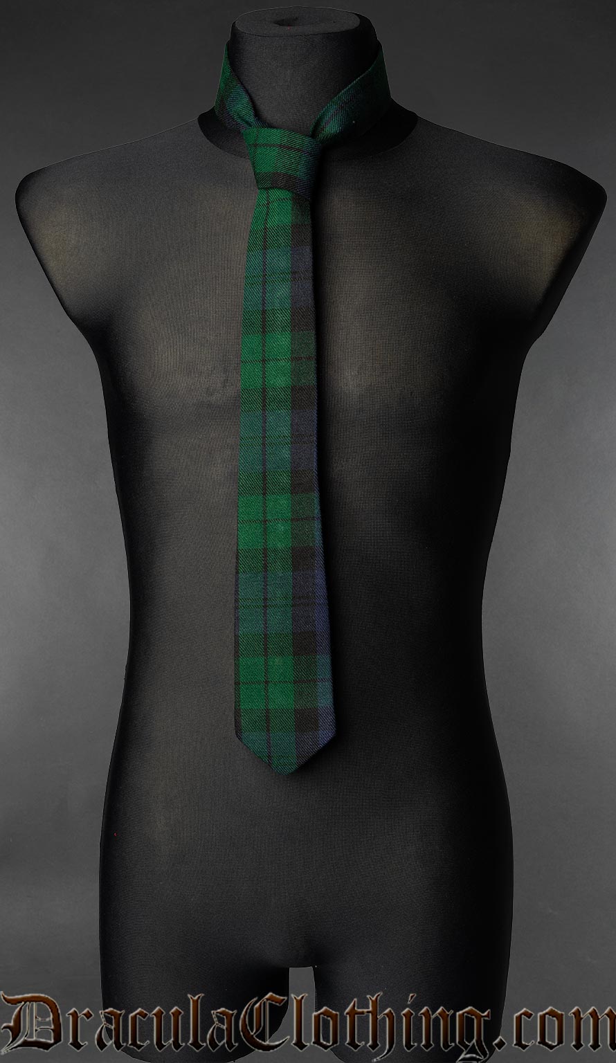 Tie made with black watch green and blue tartan