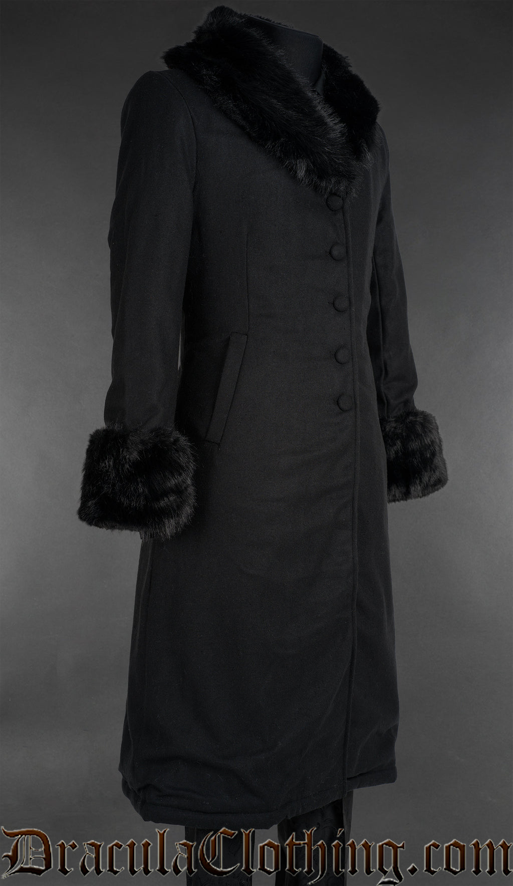 Black Wool Gentlemen Winter Coat With Faux Fur Trim