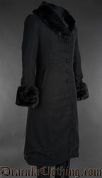 Black Wool Gentlemen Winter Coat With Faux Fur Trim