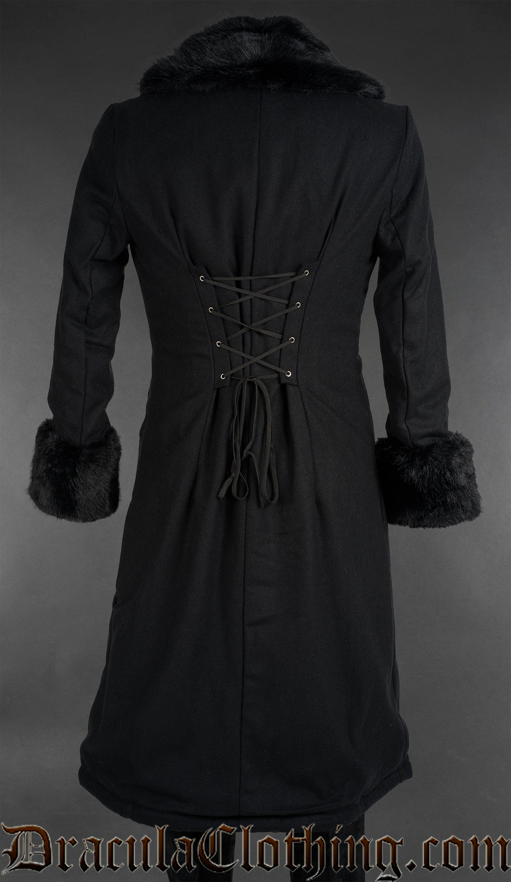 Black Wool Gentlemen Winter Coat With Faux Fur Trim